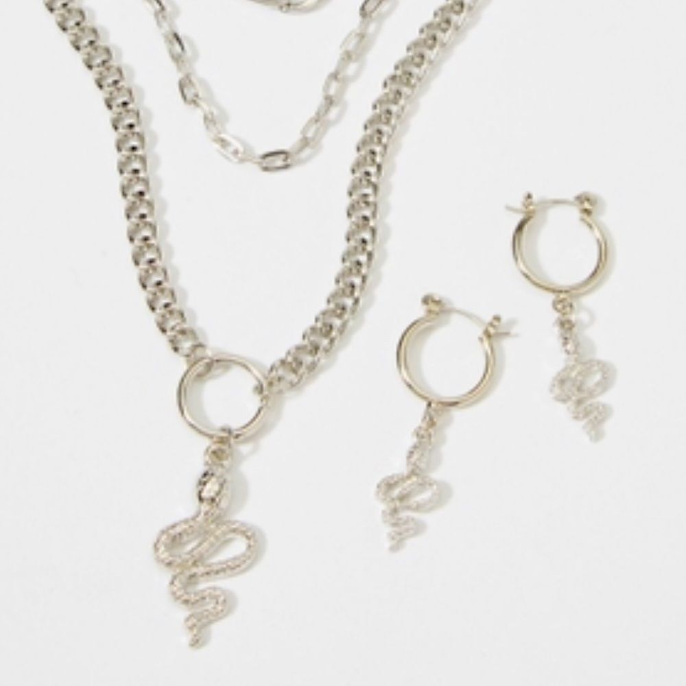 Rue 21 Silver Serpent Snake Necklace Earrings Set
